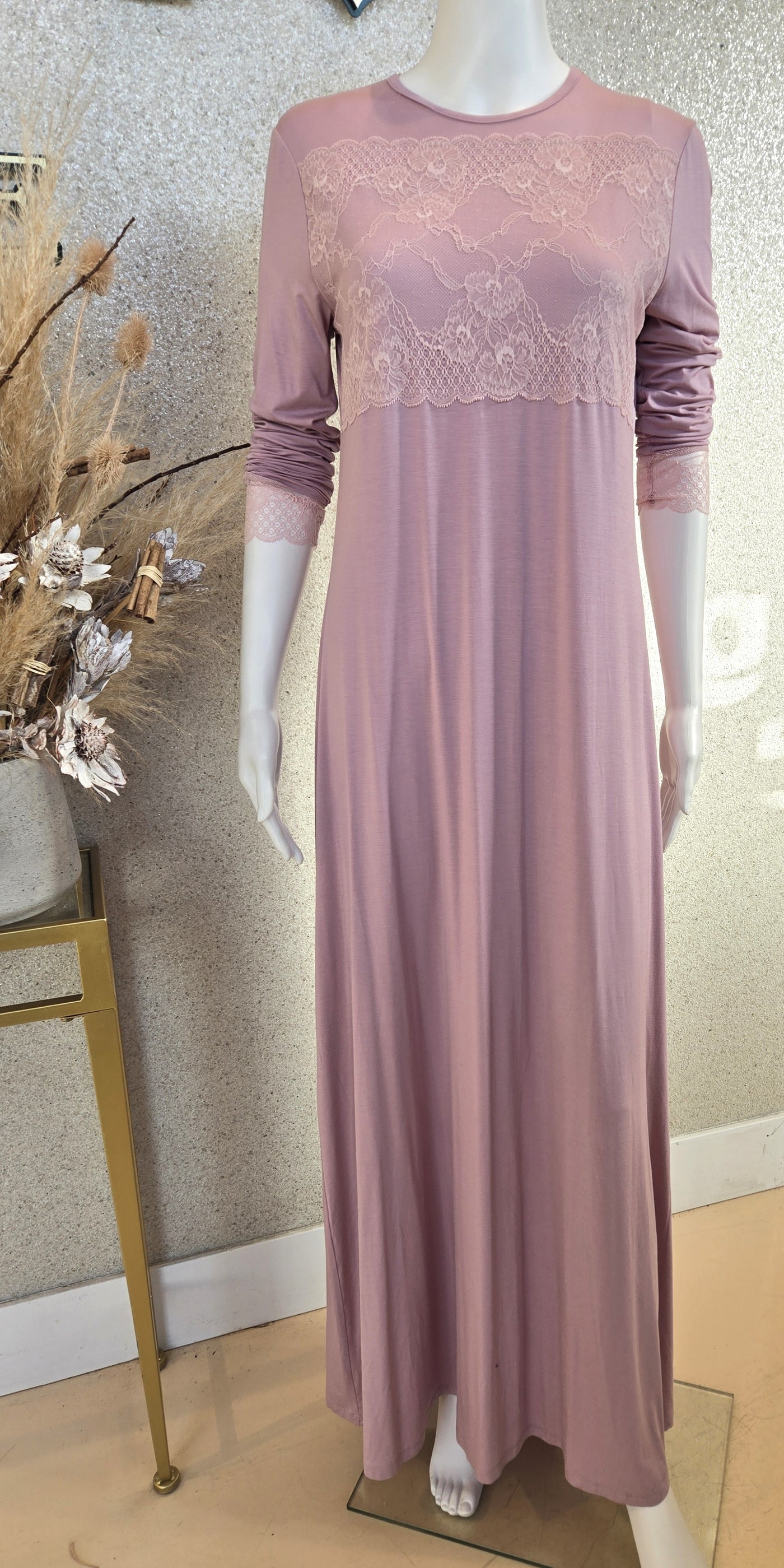 Rosella Lace Insert Nightgown, Dusty Pink