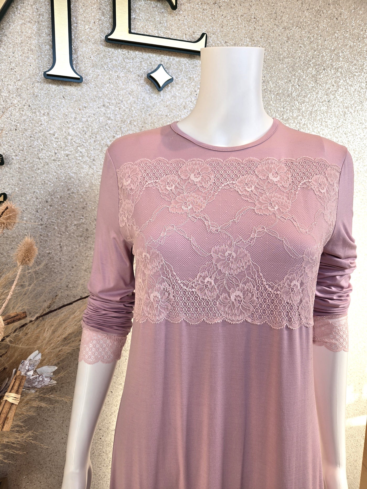 Rosella Lace Insert Nightgown, Dusty Pink