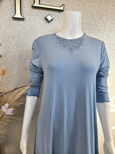 Rosella Nightgown w Lace Insert, Ocean Blue