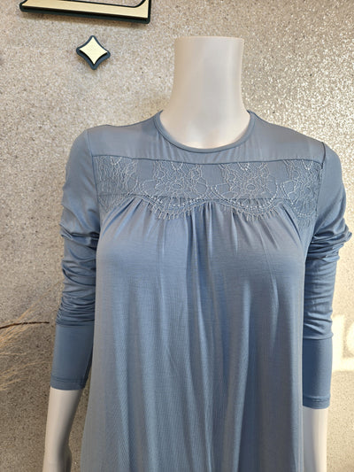 Rosella Pleated Front Nightgown w lace , Ocean Blue