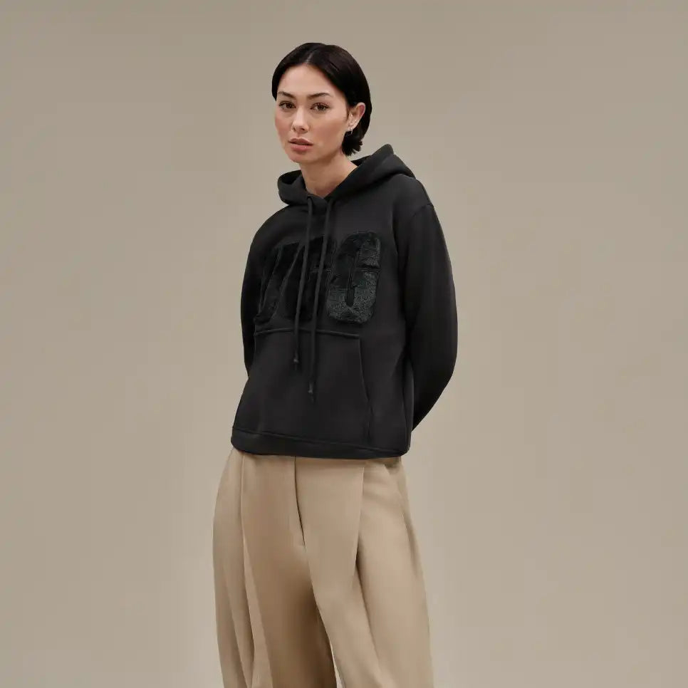 UGG Rey Fuzzy Logo Hoodie, Black