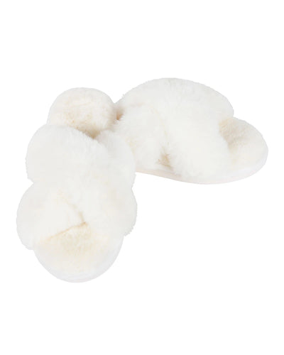 Memoi Beverly Fur Plush Slippers MZP05445, Ivory
