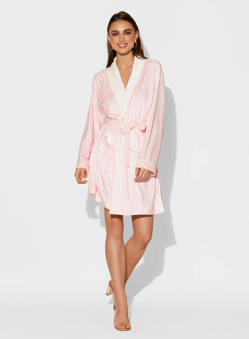 Wrap Up by VP Short Robe 111, Pink Striped