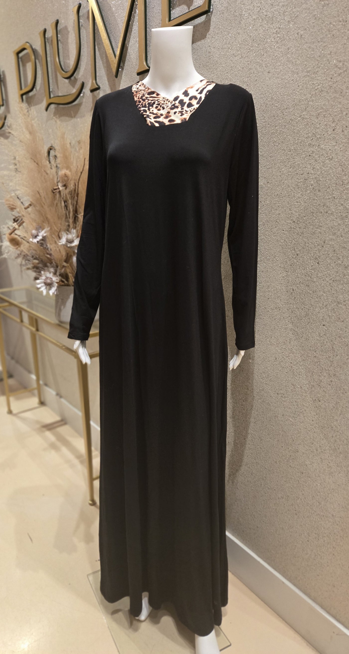 Rosella Black Satin Insert Long Nightgown
