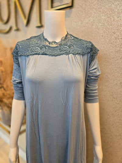 Rosella Neck Shoulder Lace Nightgown, Pink, Ocean Blue