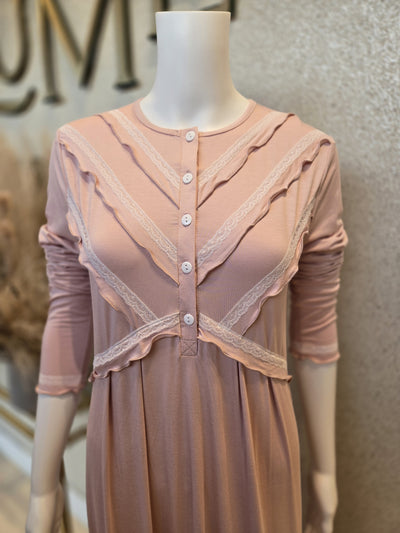 Rosella Button Front Night Gown w/ Ruffles , Light Pink