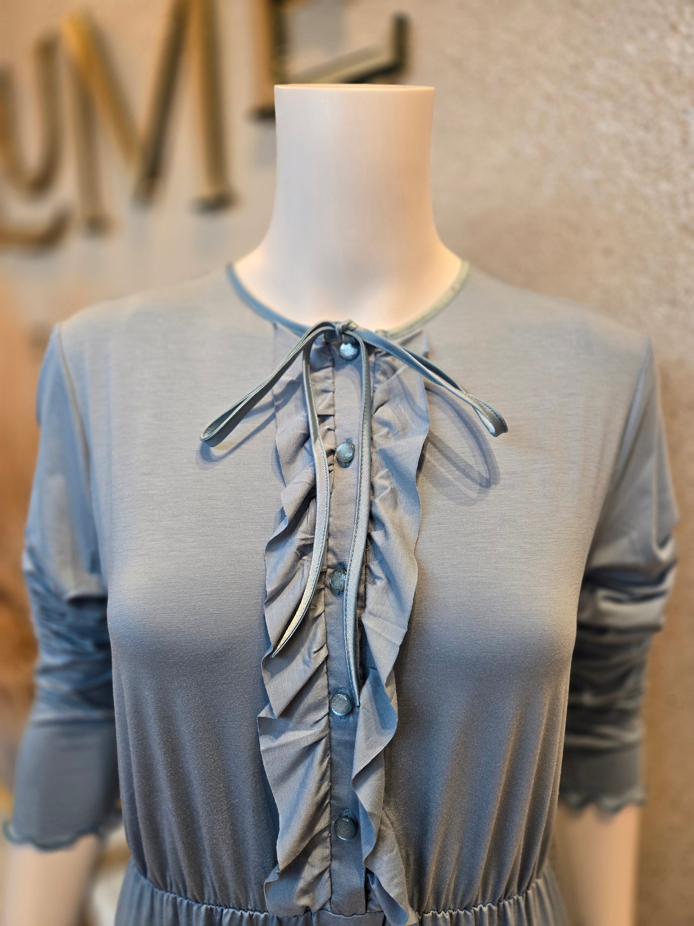 Rosella Front Ruffle w/Buttons & Strings Nightgown,  Ocean Blue 22