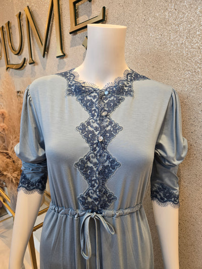 Rosella Waisted & Button Nightgown, Ocean Blue 22