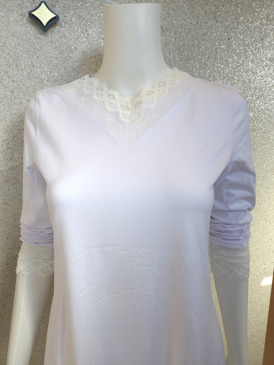 Oh ZUZA! Cotton Long sleeve Nightdress  with Lace,  White