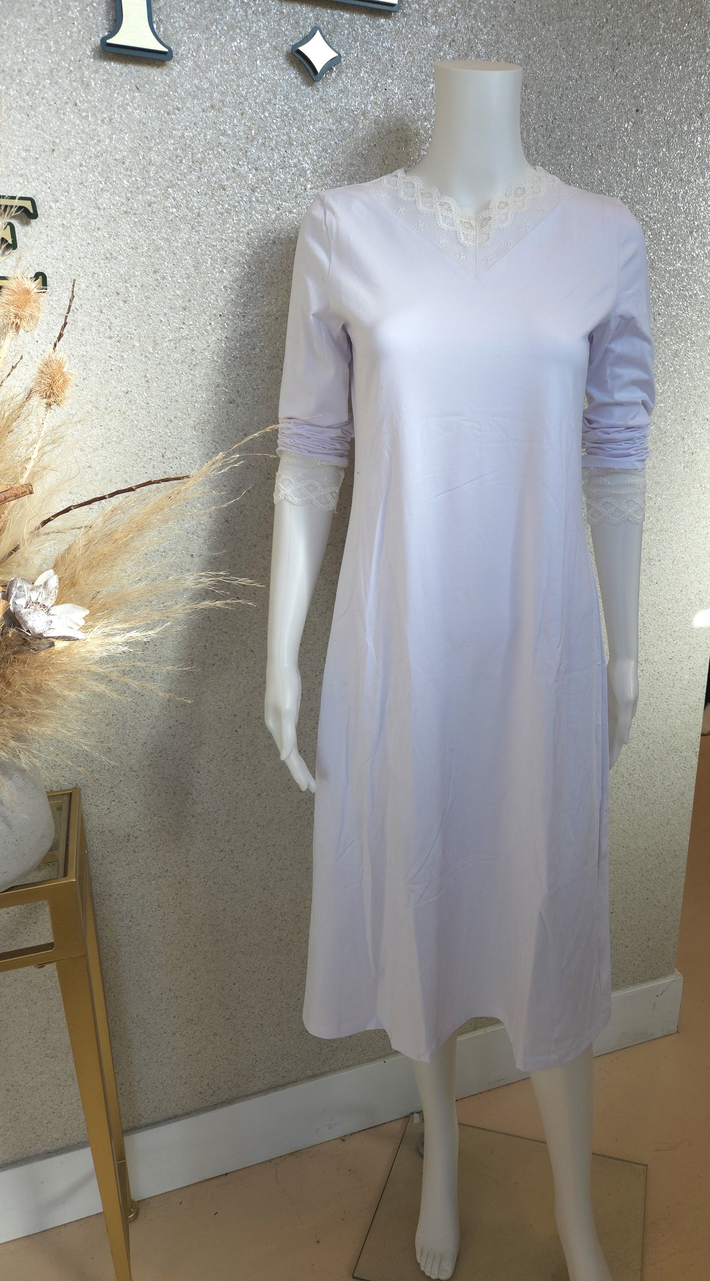 Oh ZUZA! Cotton Long sleeve Nightdress  with Lace,  White