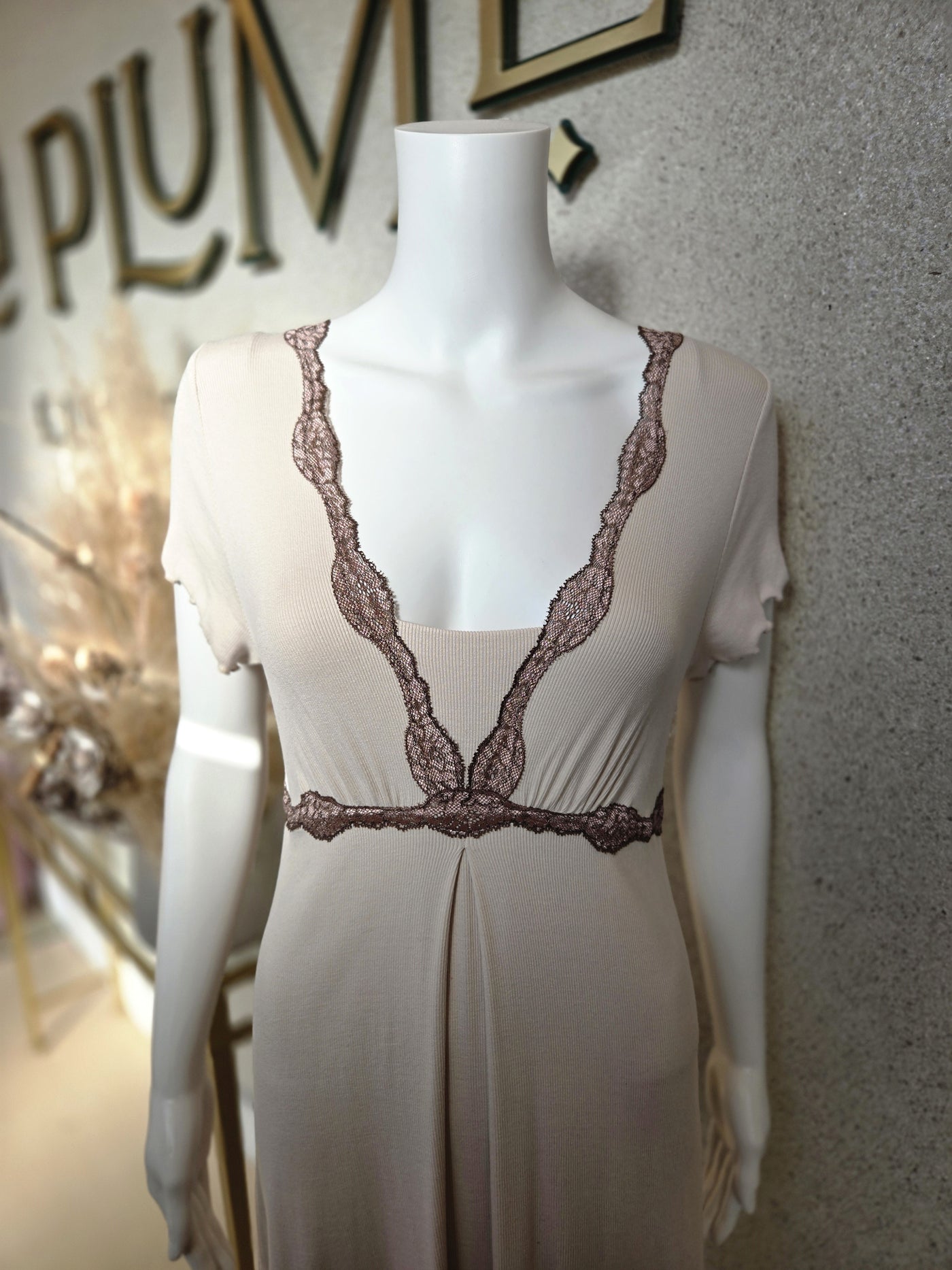 Oh ZUZA! Nightgown with Lace  , Cappucinno