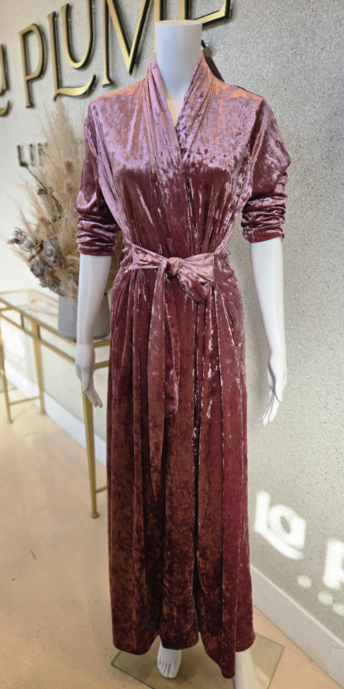 Pen.ky Luxurious Crushed Velvet Morning Robe Dark Pink