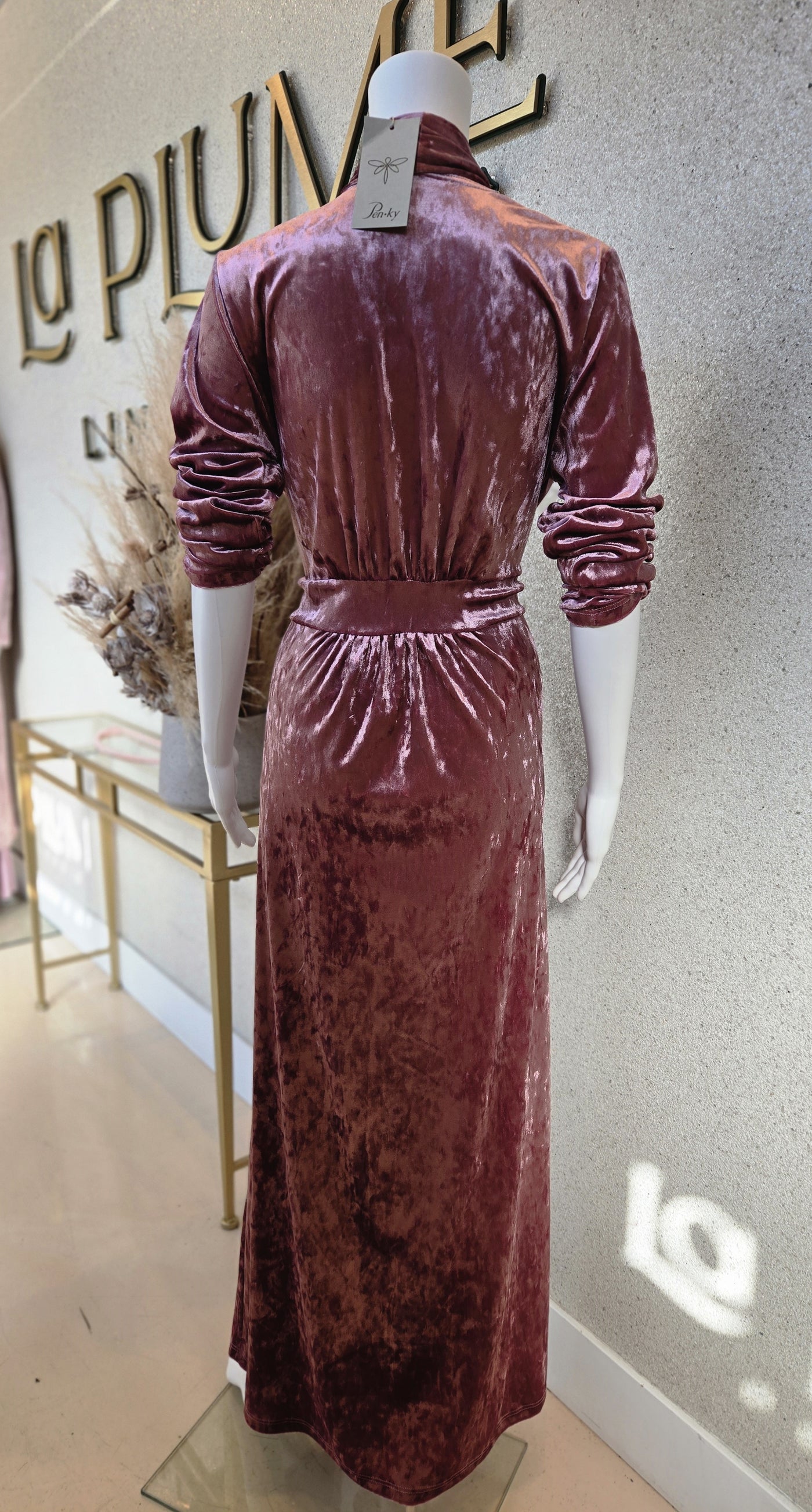 Pen.ky Luxurious Crushed Velvet Morning Robe Dark Pink