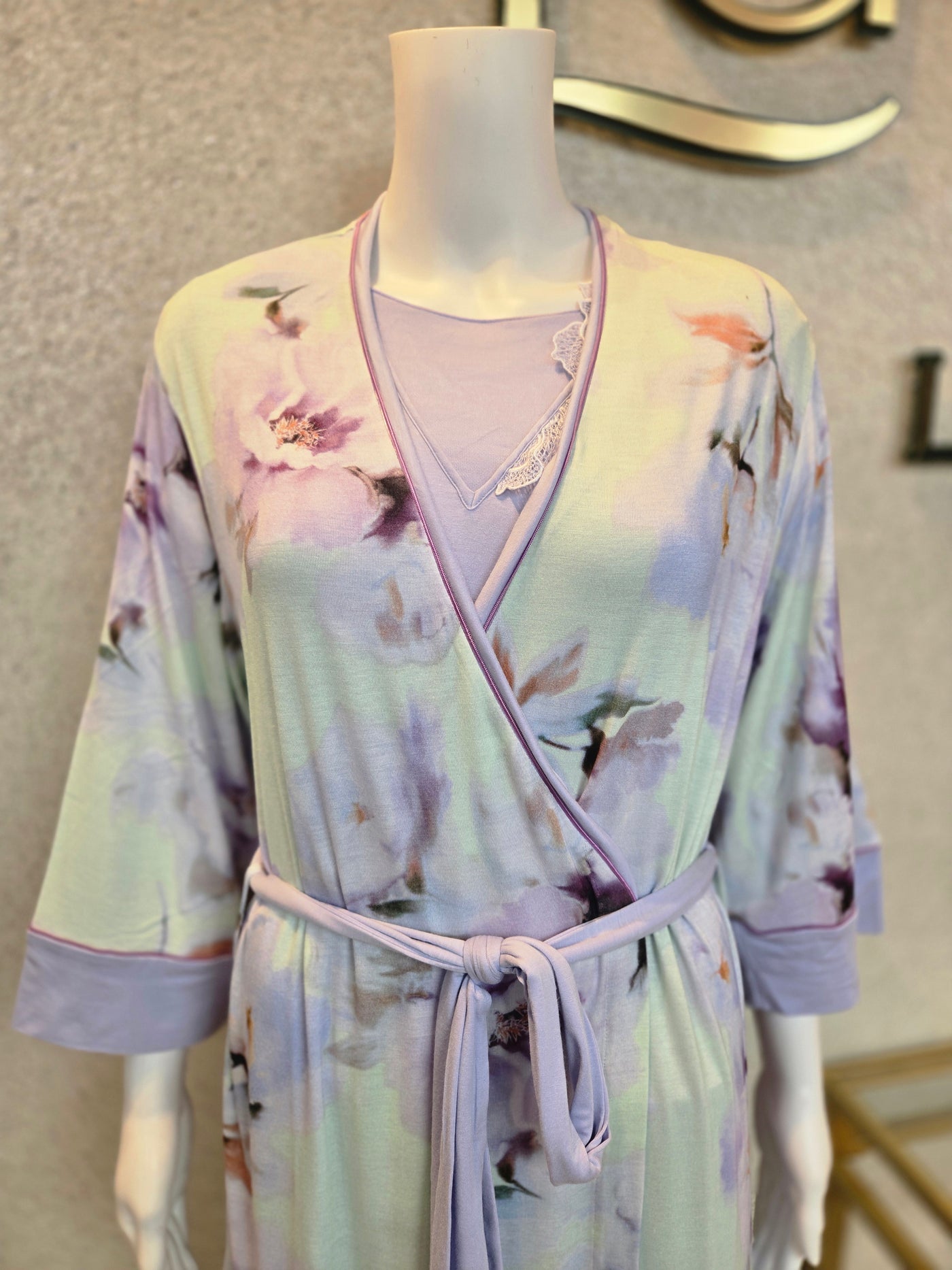 Verdiani Donna Printed Morning Robe Wrap, Lavanda