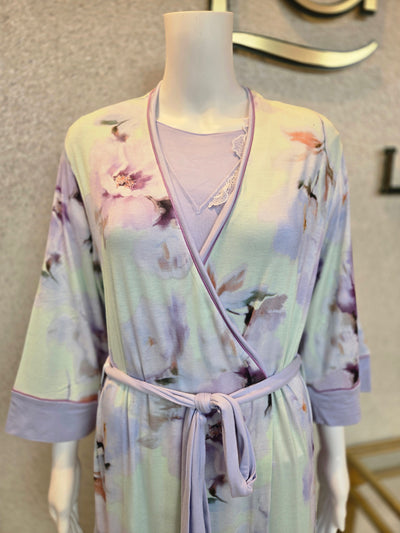 Verdiani Donna Printed Morning Robe Wrap, Lavanda
