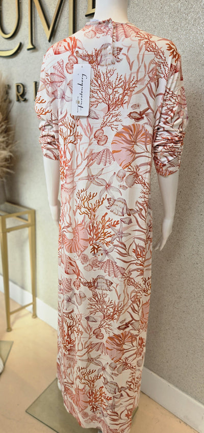 Furstenberg Printed Nightgown, White/Coral