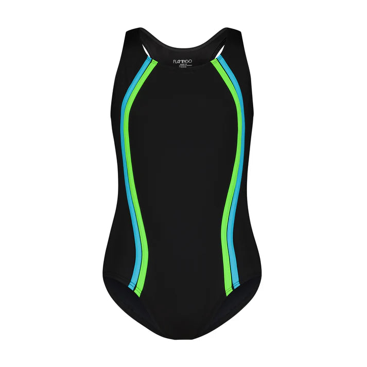 Flamingo One Piece , Black/Royal/Neon