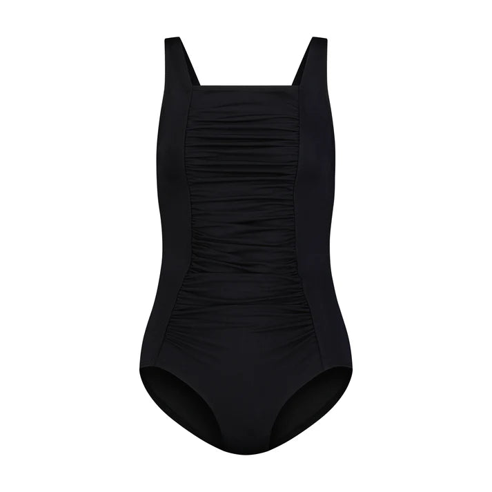 Womens Shirred Swim Suit, Black
