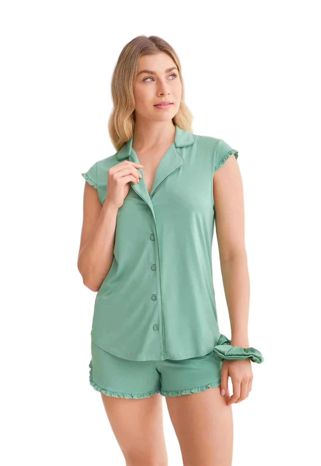 Fleur't Shortie Pj Set with scrunchie 645, Agave Green