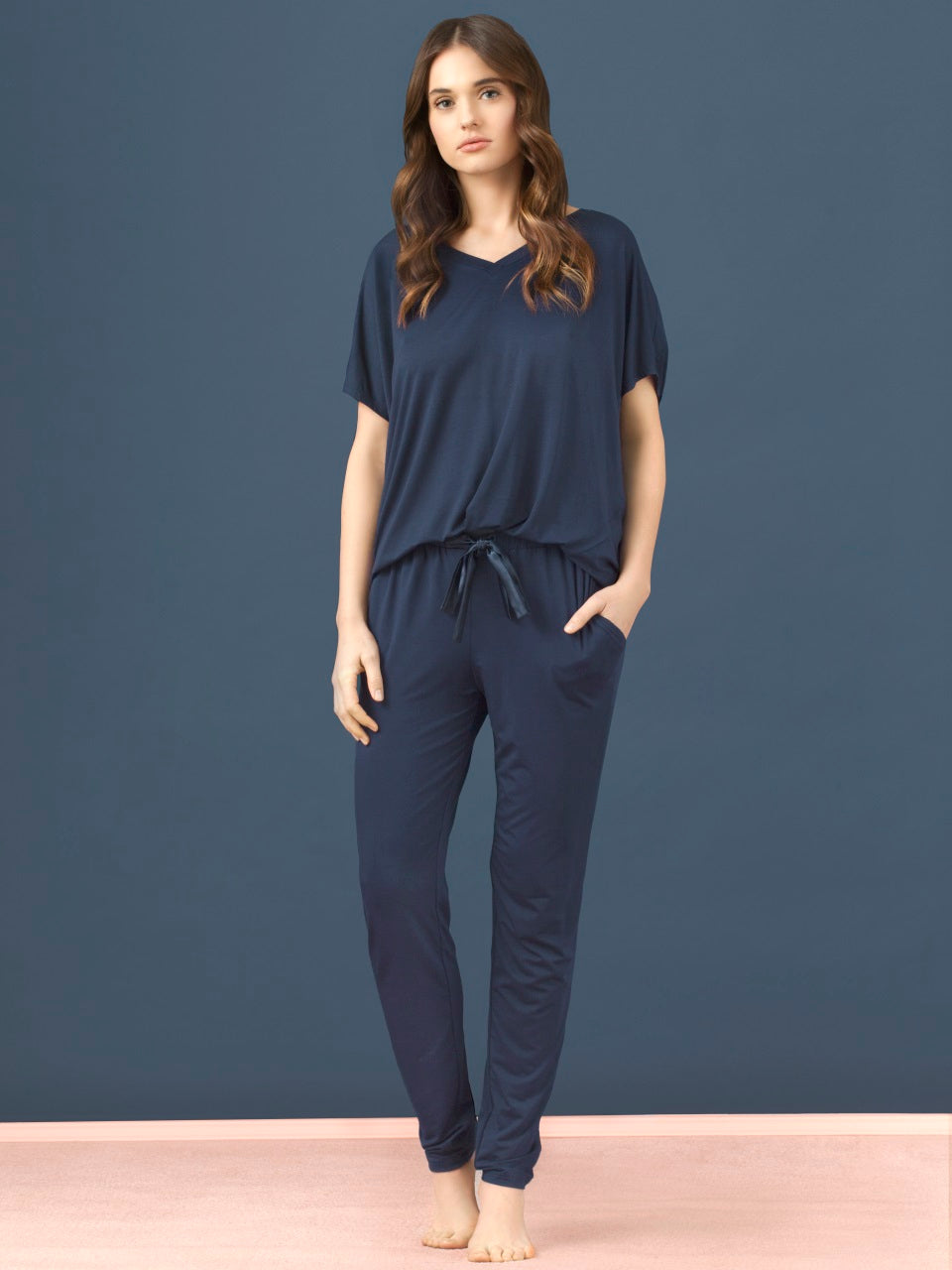 Vanilla Night and Day Long Pant Pajamas Set, Navy