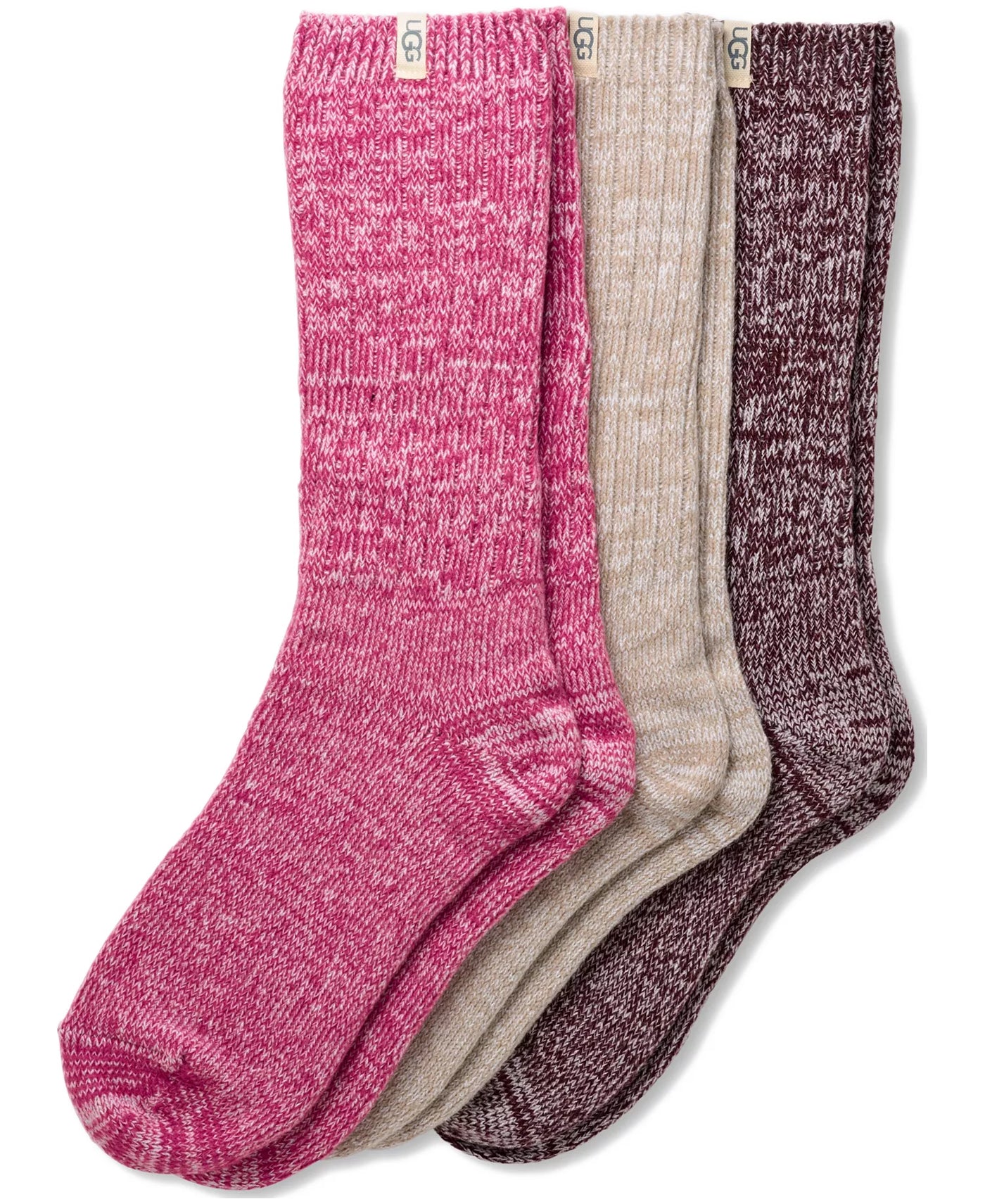 Rib Knit Slouchy Crew Socks 3-Pack, Chroma Pink/ Putty/ Wild Grape