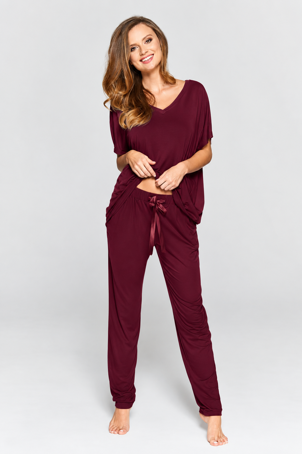 Vanilla Night and Day Long Pant Pajamas Set, Red Wine