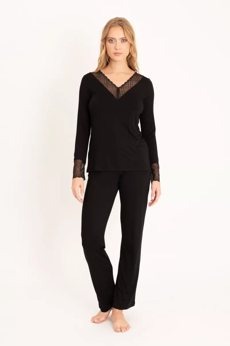 Oh Zuza! Lace Trin at Neck  Pajama Set , Cranberry