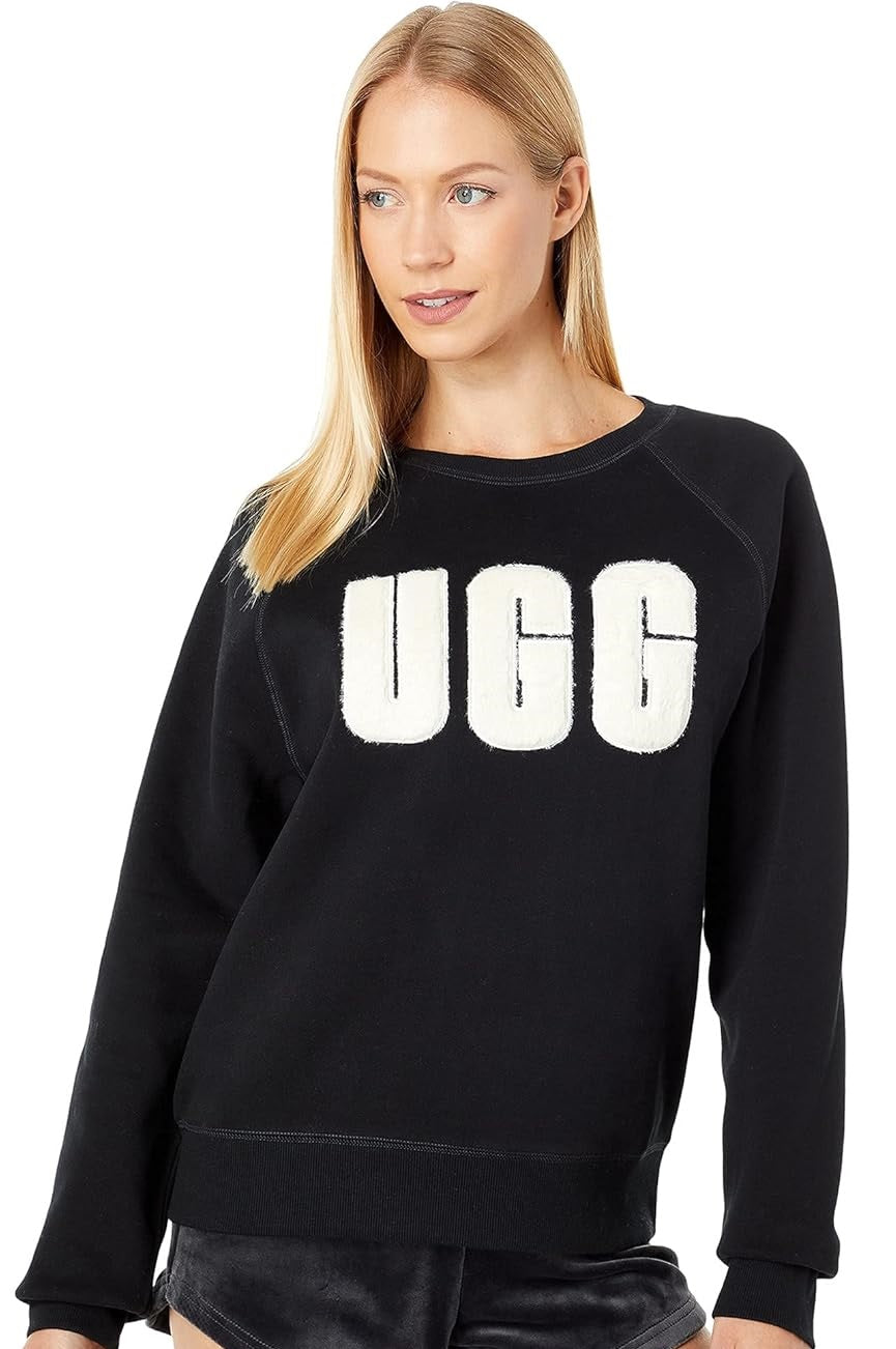 UGG Madeline Fuzzy Logo Crewneck, Black/Cream