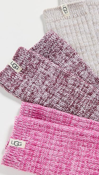 Rib Knit Slouchy Crew Socks 3-Pack, Chroma Pink/ Putty/ Wild Grape
