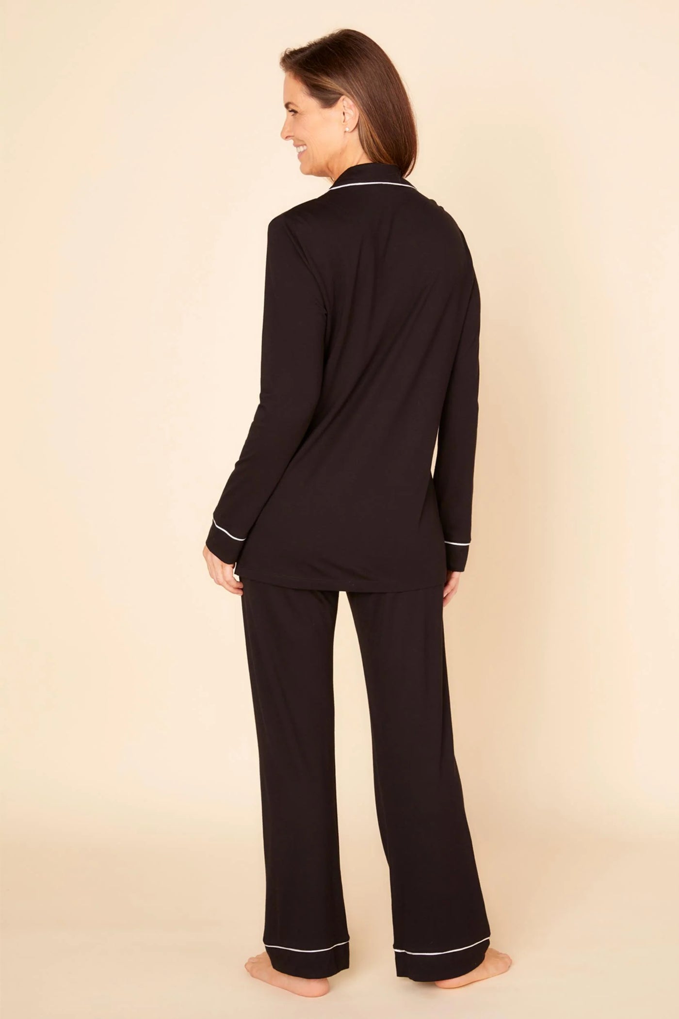 Cosabella Long Sleeve Top & Pant Pajama Set, Black/Ivory