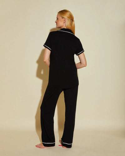 Bella Short Sleeve Top & Pant Pajama Set, Black/Ivory