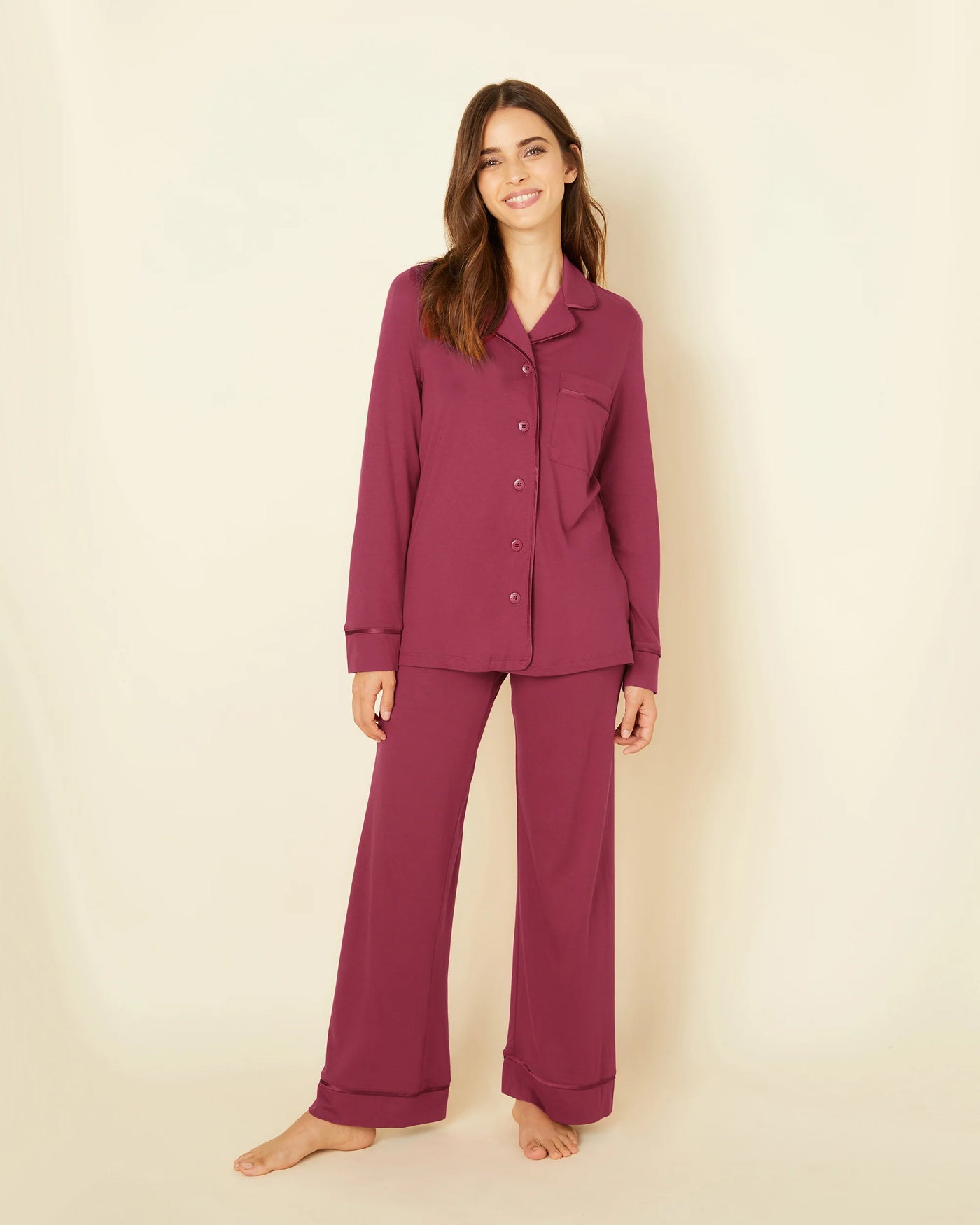 Cosabella Long Sleeve Top & Pant Pajama Set, Vin/Brule