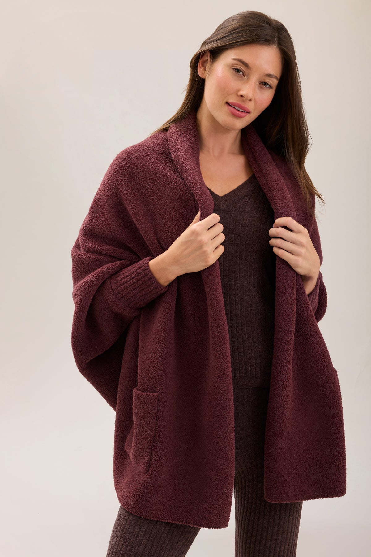 Barefoot Dreams Cozychic Blanket Wrap, Deep Garnet