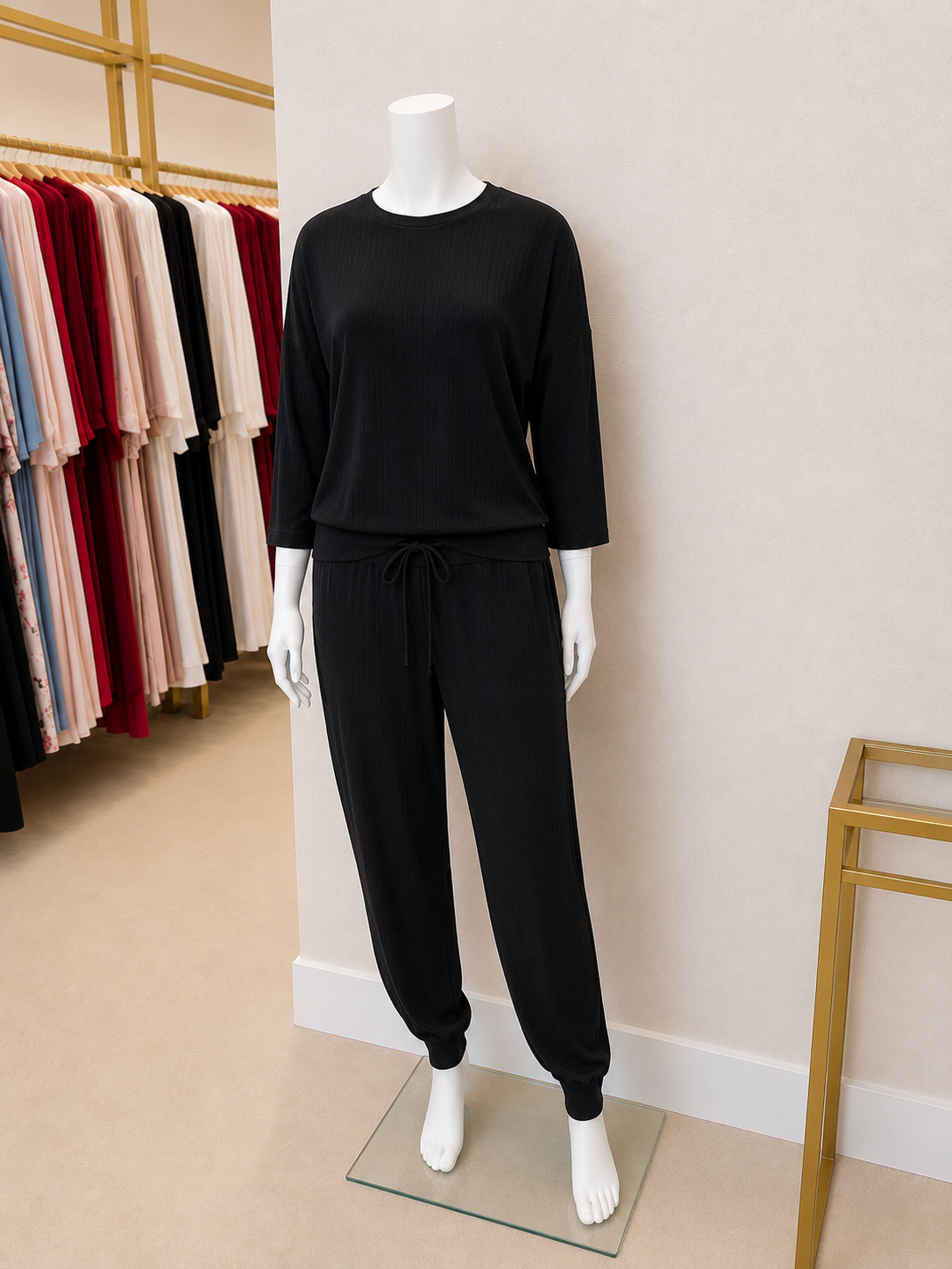 Oh Zuza Pajama Lounge Set OZ-214, Black Ribbed