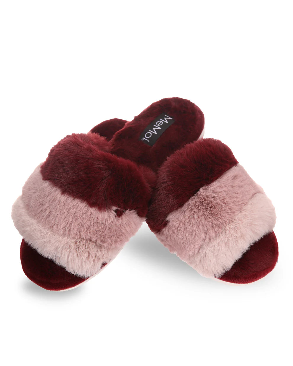 Memoi Tonal Stripe Plush Slipper, Burgundy
