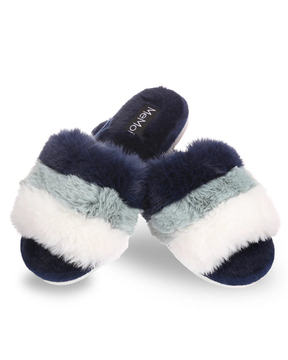 Memoi Tonal Stripe Plush Slipper, Navy