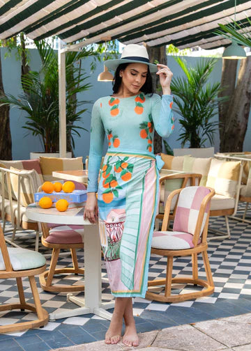 Formentera Swimwear, Aperol Swimsuit with Cover up set.