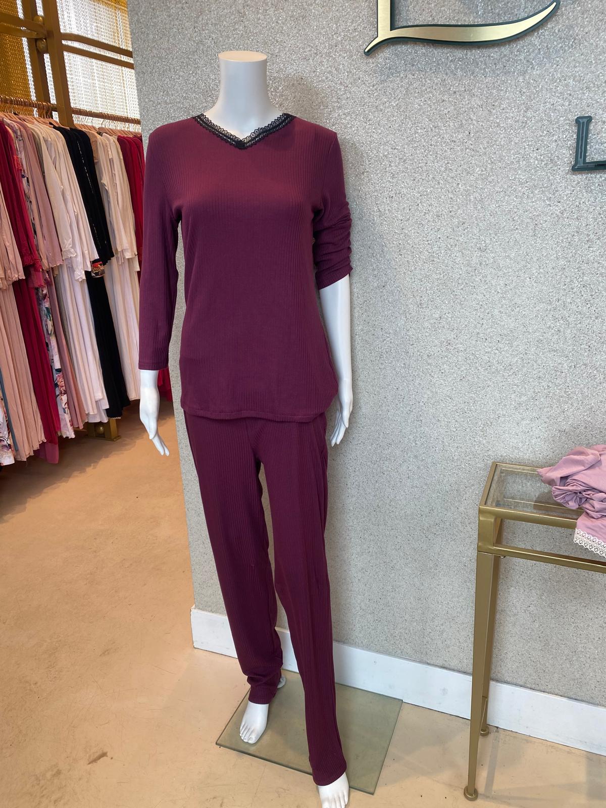 V3 Rosie Pajamas Ribbed, Merlot