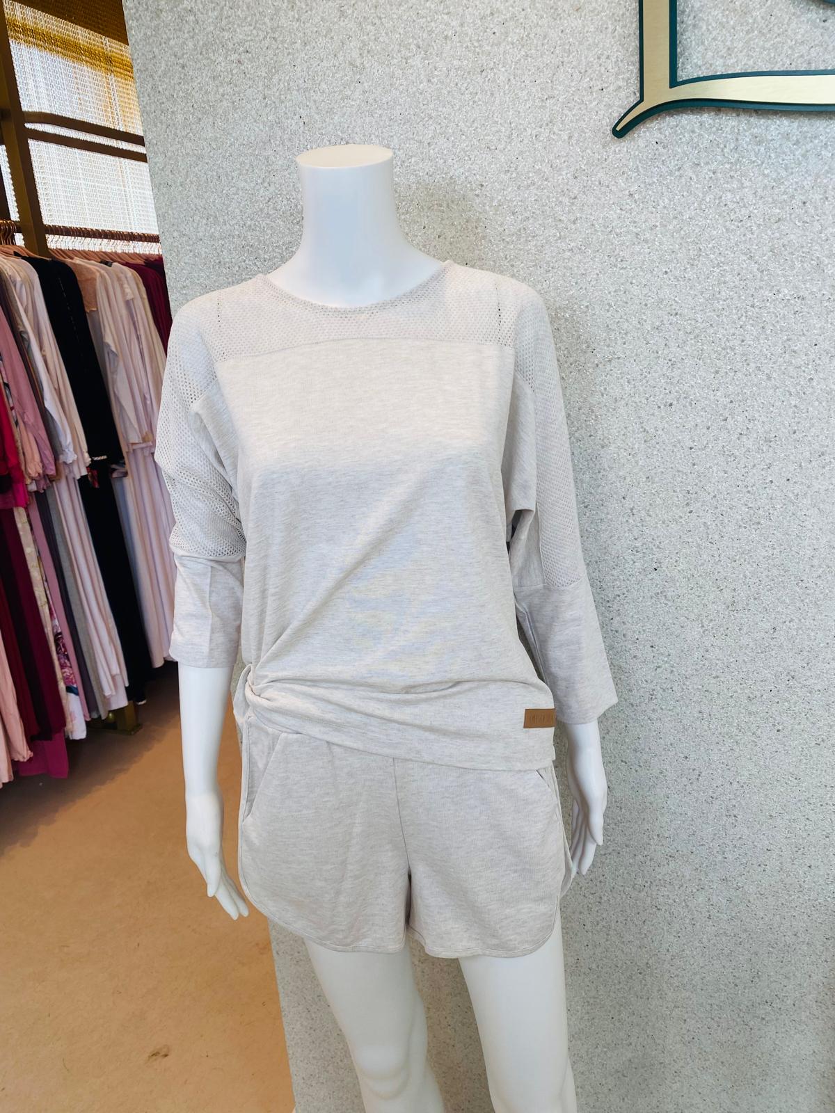 Shorts Mesh Pajama Set, Beige Melange