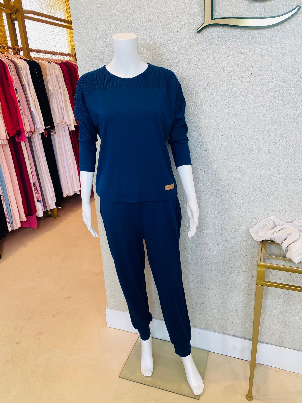 Lined Mesh Pajama Set, Navy Blue