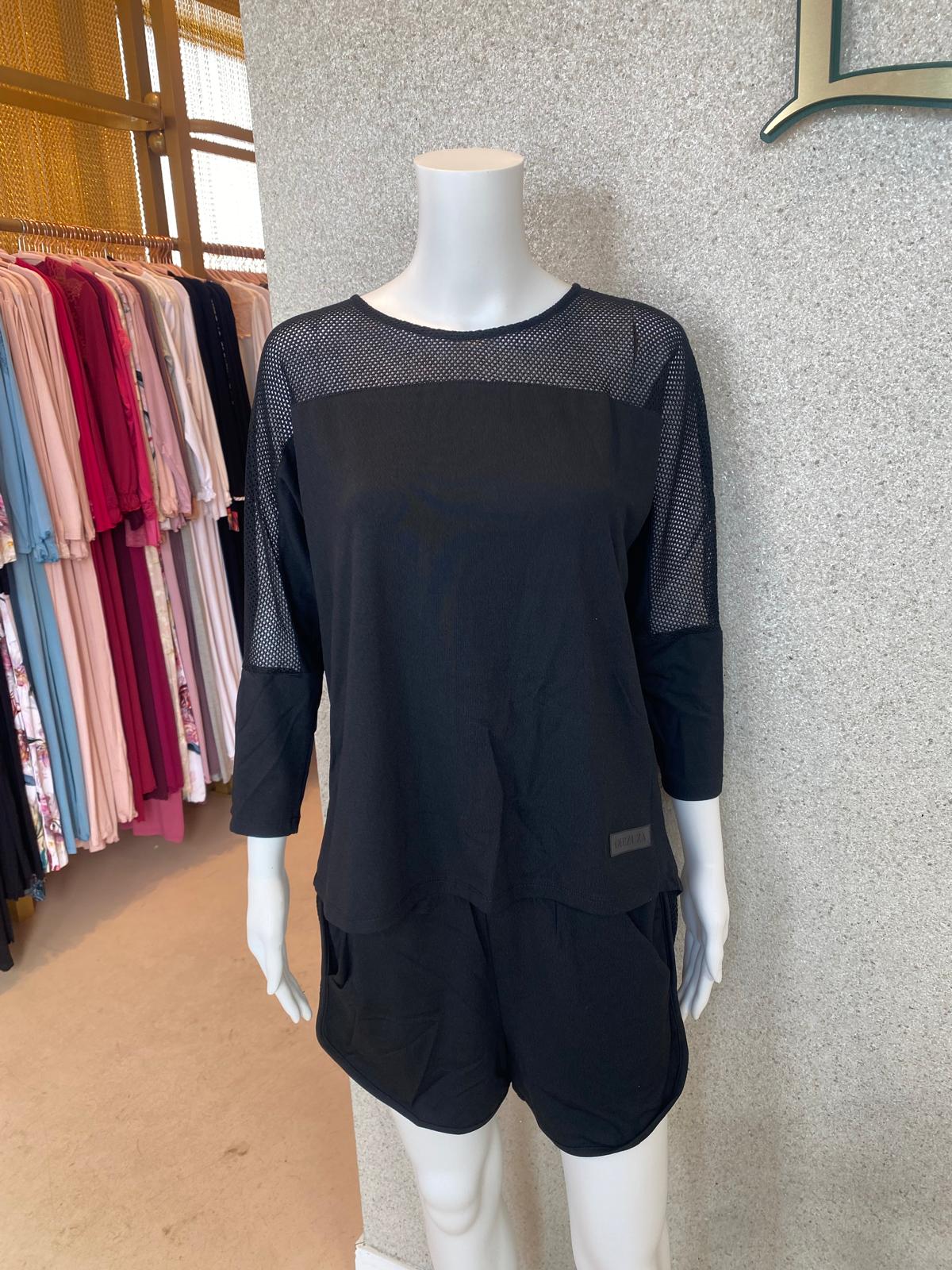 Shorts Mesh Pajama Set, Black