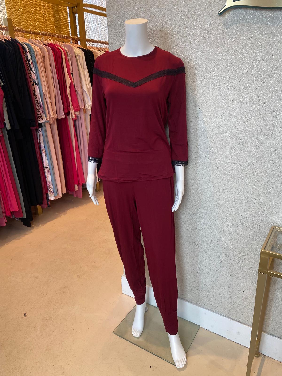 Lace Cut Pyjamas, Red Wine