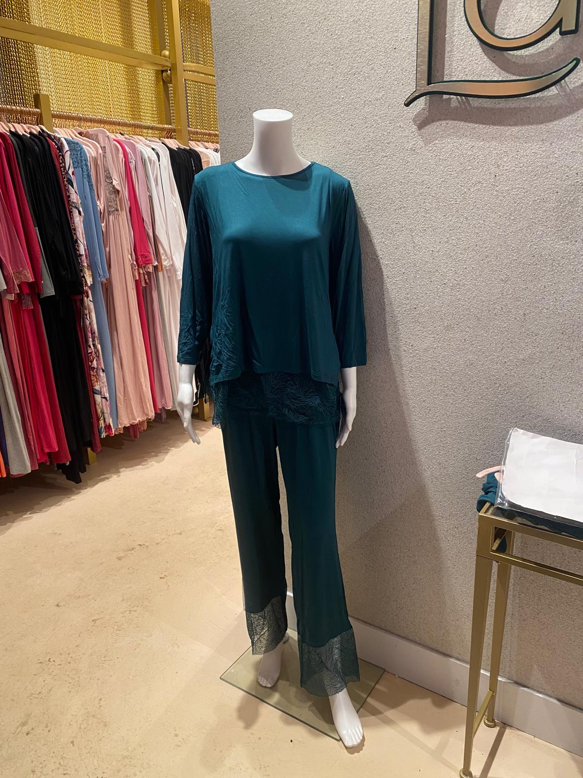 Oh Zuza Lace Detail Pajama Set, Green