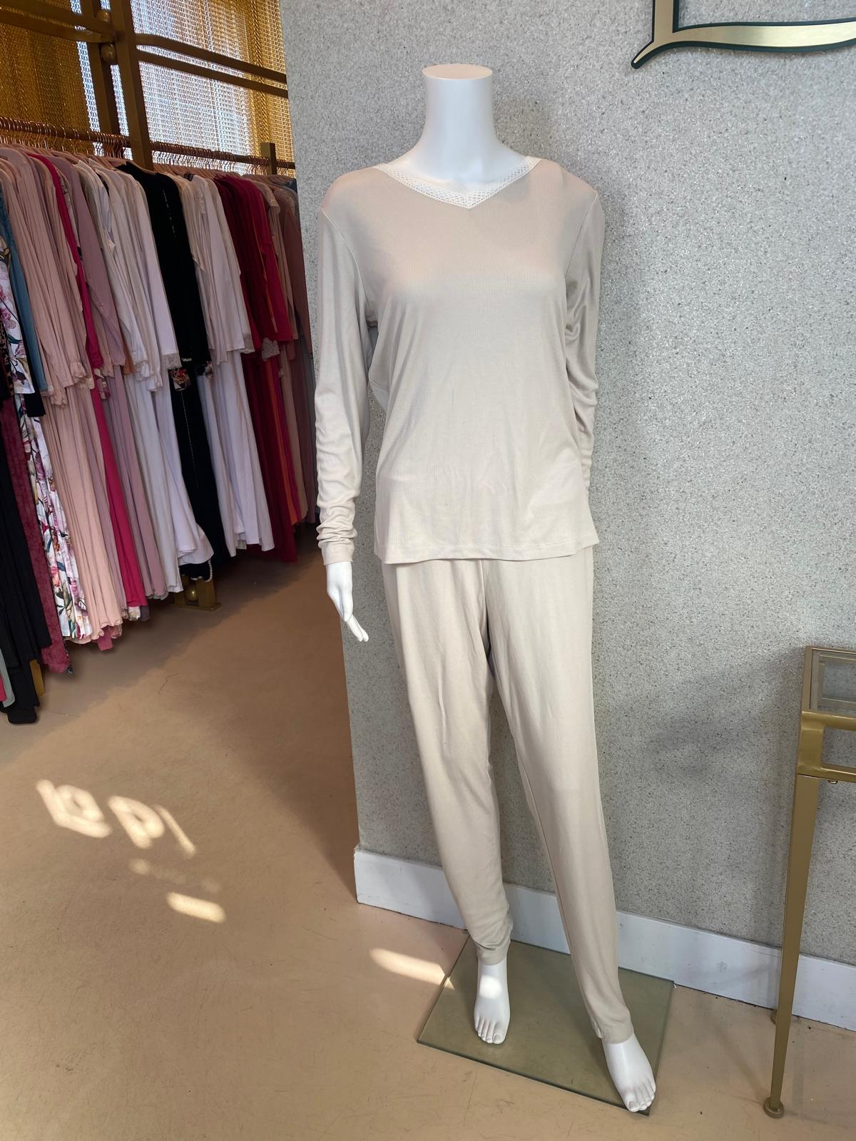 Jackie O 'Loungewear Soft Ribbed Pjs, Beige