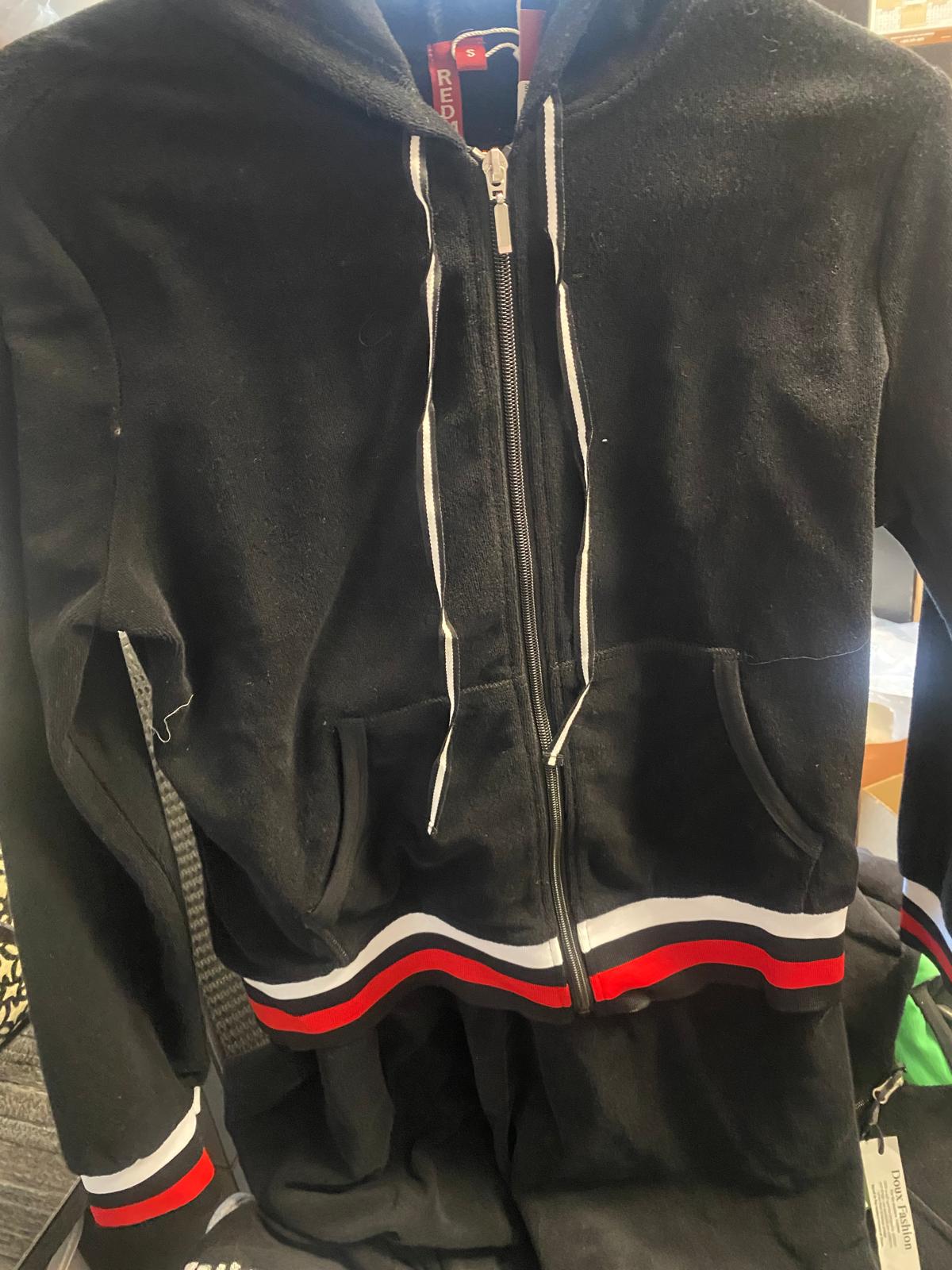 2 PC Terry Set, Black/Red