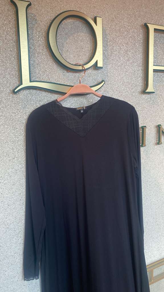 IDA 454 Lace Detail V-Neck Nightgown, Black