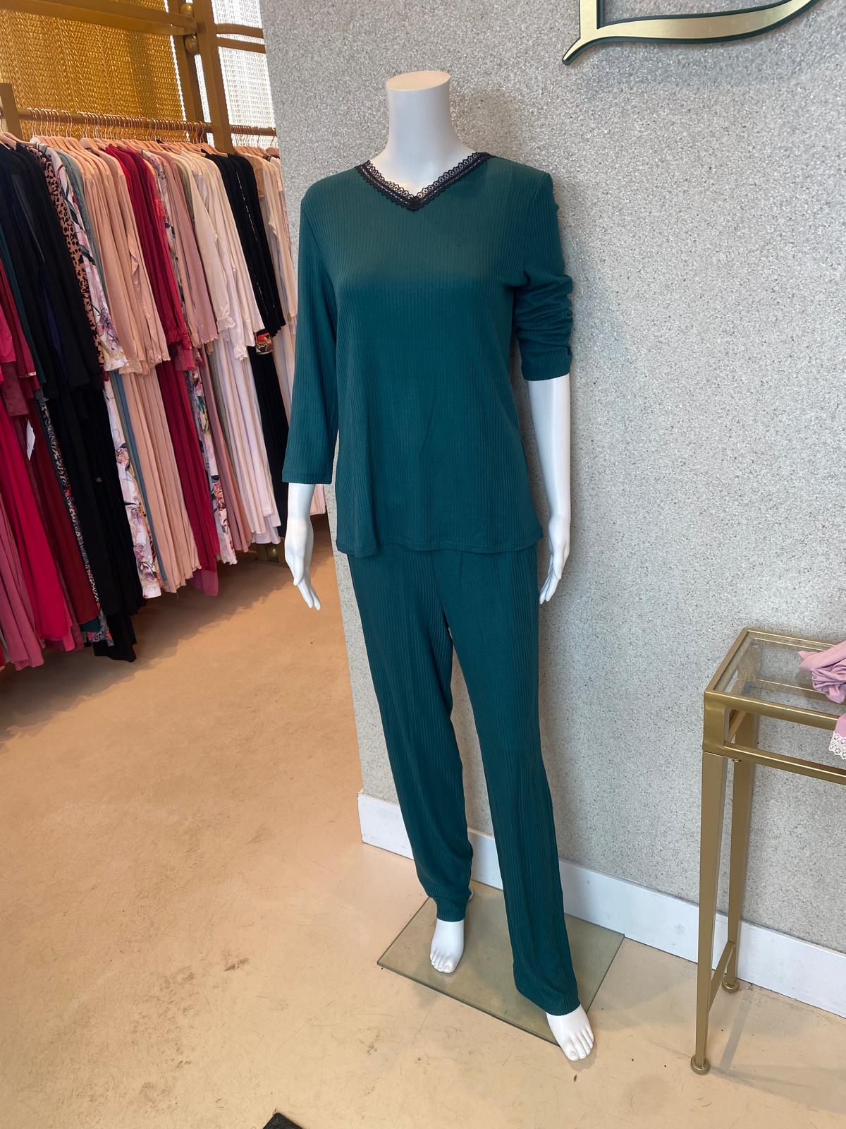 V3 Rosie Pajamas Ribbed, Dark Bottle Green