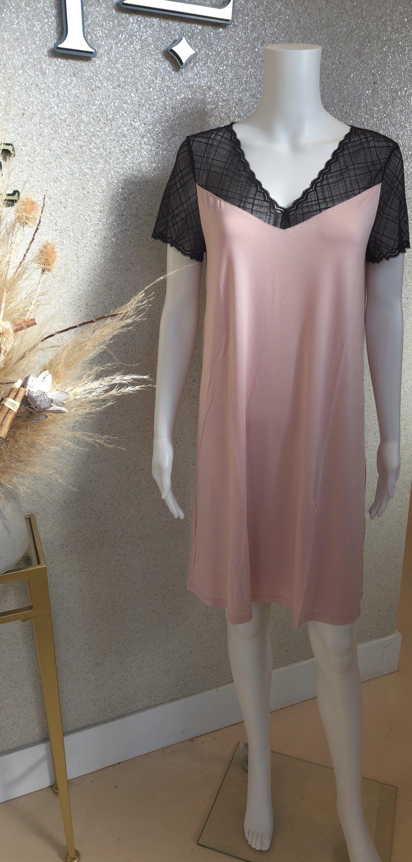 OH ZUZA!  Nightdress with lace front and back design , Dusty Pink