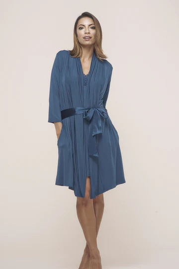 Fleur't Iconic Robe with Silk Ties  620, Hampton Blue