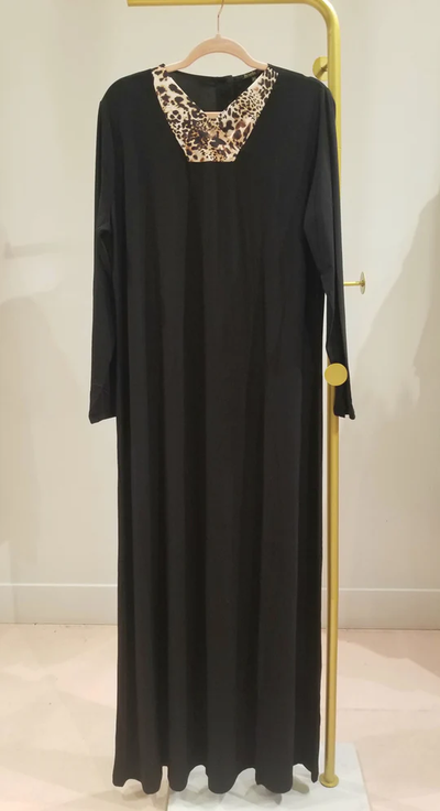 Rosella Black Satin Insert Long Nightgown
